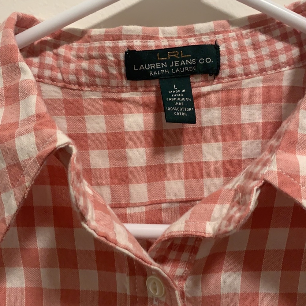 NWT - Ralph Lauren long sleeve button down pink & white checkered pattern. - Picture 3 of 4